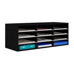EasyPAG 6-Tier 12-Grid File Organizer in Matte Black Finish for Offices, Schools, and Creative Studios.
