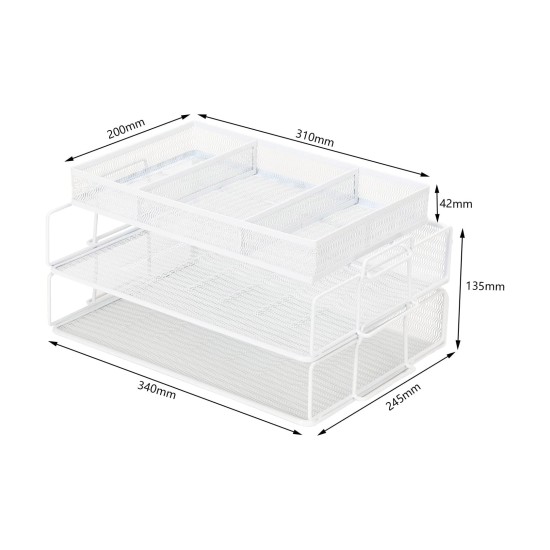 EasyPAG 2-tier organizer with top stationery rack, metal, mesh texture, suitable for magazines, notebooks and documents. EasyPAG 2-tier organizer with top stationery rack, metal, mesh texture, suitable for magazines, notebooks and documents.