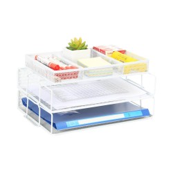 EasyPAG 2-tier organizer with top stationery rack, metal, mesh texture, suitable for magazines, notebooks and documents.