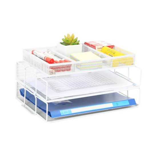 EasyPAG 2-tier organizer with top stationery rack, metal, mesh texture, suitable for magazines, notebooks and documents. EasyPAG 2-tier organizer with top stationery rack, metal, mesh texture, suitable for magazines, notebooks and documents.
