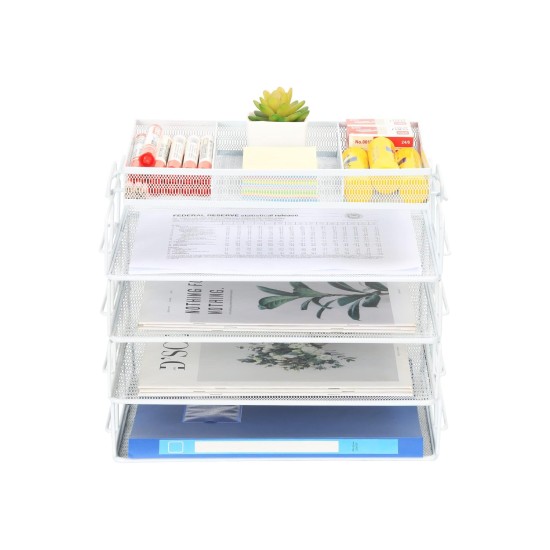 EasyPAG 4-Tier Organizer with Top Shelf, Metal, Mesh Texture, Perfect for Magazines, Notebooks and Files.