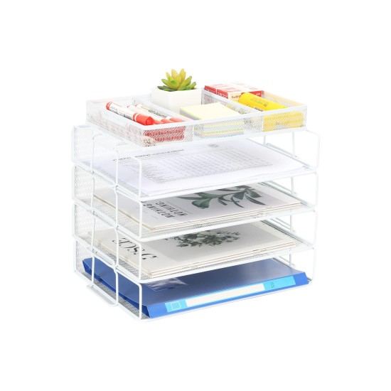 EasyPAG 4-Tier Organizer with Top Shelf, Metal, Mesh Texture, Perfect for Magazines, Notebooks and Files.