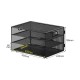 EasyPAG 3-layer desktop organizer, sturdy black metal mesh, promotes air circulation, portable handle, ideal for home or office. EasyPAG 3-layer desktop organizer, sturdy black metal mesh, promotes air circulation, portable handle, ideal for home or office.