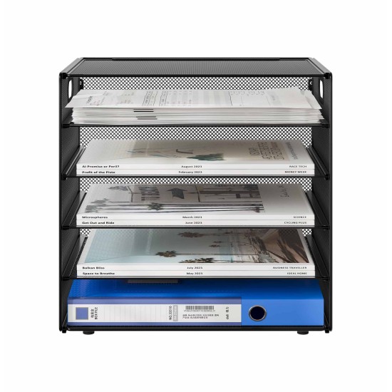 EasyPAG 5-layer desktop organizer, sturdy black metal mesh, promotes air circulation, portable handle, ideal for home or office. EasyPAG 5-layer desktop organizer, sturdy black metal mesh, promotes air circulation, portable handle, ideal for home or office.