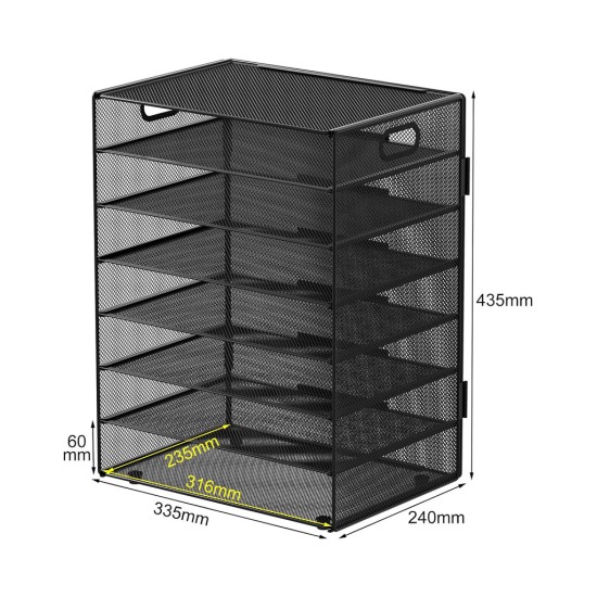 EasyPAG 7-layer desktop organizer, sturdy black metal mesh, promotes air circulation, portable handle, ideal for home or office. EasyPAG 7-layer desktop organizer, sturdy black metal mesh, promotes air circulation, portable handle, ideal for home or office.