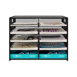 EasyPAG 5-layer 10-grid desktop magazine storage box, sturdy black metal frame, grid transparent design, suitable for office and home use.