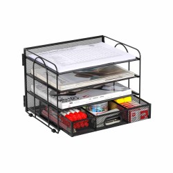EasyPAG 3-layer storage box, black wire mesh, open design, easy access, with drawers, suitable for office and home use.