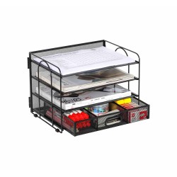 EasyPAG 3-layer storage box, black wire mesh, open design, easy access, with drawers, suitable for office and home use.