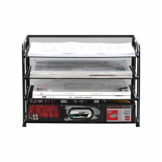 EasyPAG 3-layer storage box, black wire mesh, open design, easy access, with drawers, suitable for office and home use. EasyPAG 3-layer storage box, black wire mesh, open design, easy access, with drawers, suitable for office and home use.