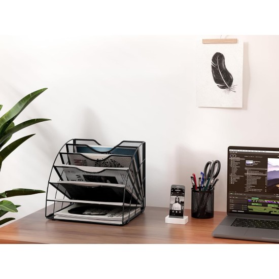 EasyPAG Fan-Shaped 6-Grid Desktop Grid Tray File Organizer, Metal, Black. EasyPAG Fan-Shaped 6-Grid Desktop Grid Tray File Organizer, Metal, Black.
