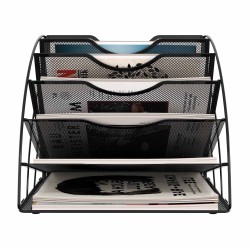 EasyPAG Fan-Shaped 6-Grid Desktop Grid Tray File Organizer, Metal, Black.