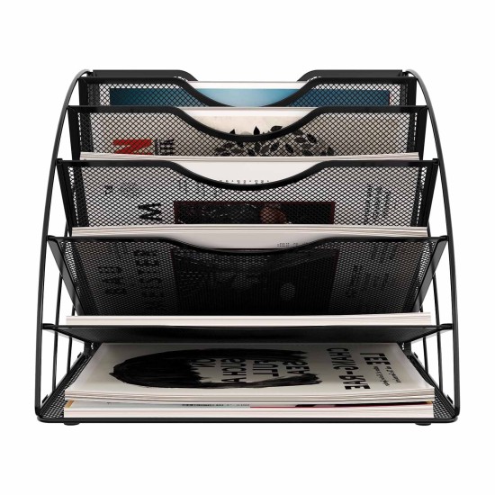 EasyPAG Fan-Shaped 6-Grid Desktop Grid Tray File Organizer, Metal, Black. EasyPAG Fan-Shaped 6-Grid Desktop Grid Tray File Organizer, Metal, Black.