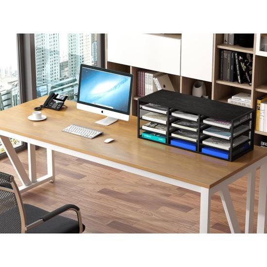 EasyPAG 4-Tier 12-Grid File Tray, Metal Wood File Holder, Magazine Organizer, Black Grid Design, Suitable for Home or Office Use. EasyPAG 4-Tier 12-Grid File Tray, Metal Wood File Holder, Magazine Organizer, Black Grid Design, Suitable for Home or Office Use.