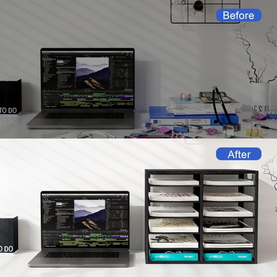 EasyPAG 4-Tier 12-Grid File Tray, Metal Wood File Holder, Magazine Organizer, Black Grid Design, Suitable for Home or Office Use. EasyPAG 4-Tier 12-Grid File Tray, Metal Wood File Holder, Magazine Organizer, Black Grid Design, Suitable for Home or Office Use.