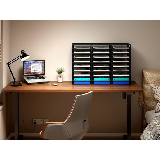 EasyPAG 9 Tier 27 File Tray, Metal Wood File Holder, Magazine Organizer, Black Grid Design, Suitable for Home or Office Use. EasyPAG 9 Tier 27 File Tray, Metal Wood File Holder, Magazine Organizer, Black Grid Design, Suitable for Home or Office Use.