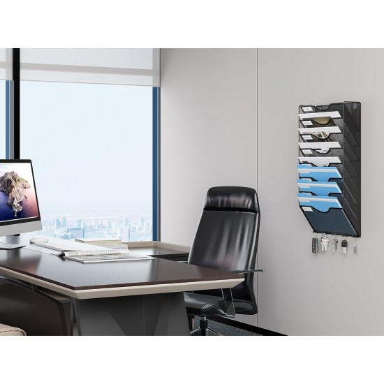 EasyPAG Wall Mounted Organizer, Durable Metal, Curved Slots, Label Compartments, Key Holder, for Office, Students and Professionals - Black. EasyPAG Wall Mounted Organizer, Durable Metal, Curved Slots, Label Compartments, Key Holder, for Office, Students and Professionals - Black.