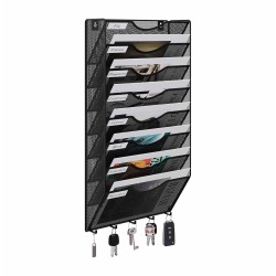 EasyPAG Wall Mounted Organizer, Durable Metal, Curved Slots, Label Compartments, Key Holder, for Office, Students and Professionals - Black.