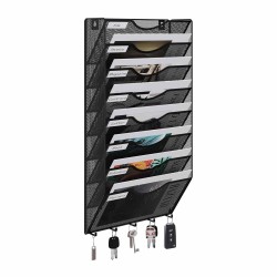 EasyPAG Wall Mounted Organizer, Durable Metal, Curved Slots, Label Compartments, Key Holder, for Office, Students and Professionals - Black.