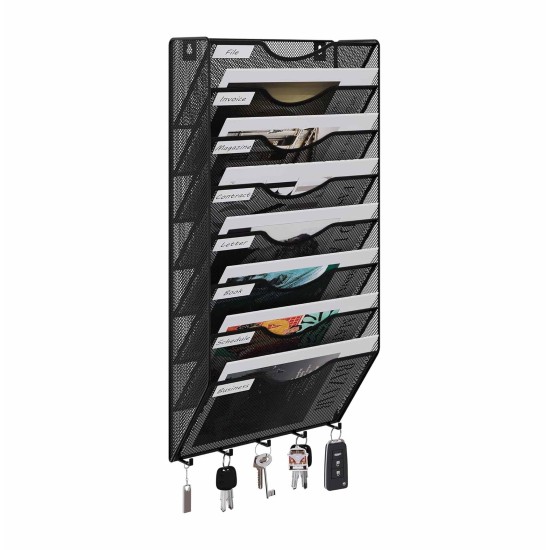EasyPAG Wall Mounted Organizer, Durable Metal, Curved Slots, Label Compartments, Key Holder, for Office, Students and Professionals - Black. EasyPAG Wall Mounted Organizer, Durable Metal, Curved Slots, Label Compartments, Key Holder, for Office, Students and Professionals - Black.