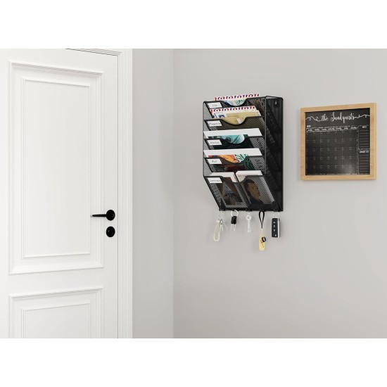 EasyPAG wall-mounted storage box, durable black metal, five-layer pockets, key and cable hooks, suitable for students working from home. EasyPAG wall-mounted storage box, durable black metal, five-layer pockets, key and cable hooks, suitable for students working from home.