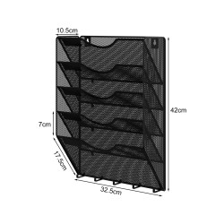 EasyPAG wall-mounted storage box, durable black metal, five-layer pockets, key and cable hooks, suitable for students working from home.
