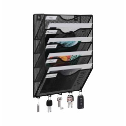 EasyPAG wall-mounted storage box, durable black metal, five-layer pockets, key and cable hooks, suitable for students working from home.