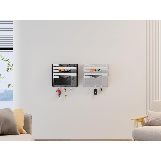 EasyPAG Wall-mounted Organizer, 3 Compartments, Accessory Hook, Black Finish - Efficiently organize documents and magazines, a must-have for home office. EasyPAG Wall-mounted Organizer, 3 Compartments, Accessory Hook, Black Finish - Efficiently organize documents and magazines, a must-have for home office.