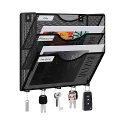 EasyPAG Wall-mounted Organizer, 3 Compartments, Accessory Hook, Black Finish - Efficiently organize documents and magazines, a must-have for home office.