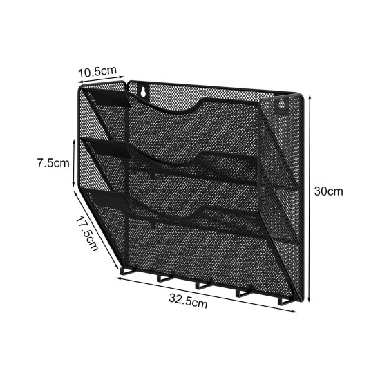 EasyPAG Wall-mounted Organizer, 3 Compartments, Accessory Hook, Black Finish - Efficiently organize documents and magazines, a must-have for home office. EasyPAG Wall-mounted Organizer, 3 Compartments, Accessory Hook, Black Finish - Efficiently organize documents and magazines, a must-have for home office.