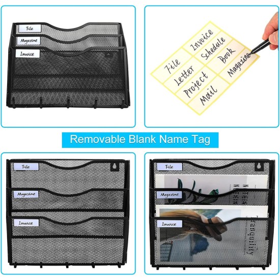 EasyPAG Wall-mounted Organizer, 3 Compartments, Accessory Hook, Black Finish - Efficiently organize documents and magazines, a must-have for home office. EasyPAG Wall-mounted Organizer, 3 Compartments, Accessory Hook, Black Finish - Efficiently organize documents and magazines, a must-have for home office.