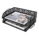 EasyPAG 2-Tier Metal Tray Stackable Storage File Rack Magazine Organizer, Black, Floral Cutout Pattern, Sturdy Handle, Efficient Use of Space. EasyPAG 2-Tier Metal Tray Stackable Storage File Rack Magazine Organizer, Black, Floral Cutout Pattern, Sturdy Handle, Efficient Use of Space.