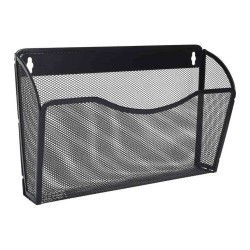 EasyPAG Wall-Mount File Organizer, stylish rectangular design, durable black metal mesh, perfect for storing documents, mail, magazines, and home office, classroom, and business use. One product