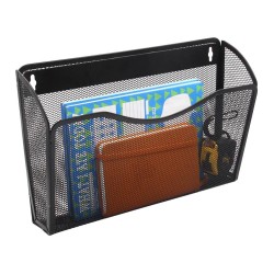EasyPAG Wall Mounted File Organizer, stylish rectangular design, durable black metal mesh, perfect for storing documents, mail, magazines, and home office, classroom, and business use. With label board.