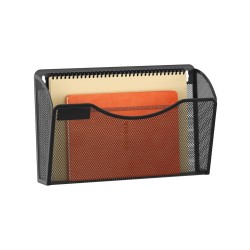 EasyPAG Wall Mounted File Organizer, stylish rectangular design, durable black metal mesh, perfect for storing documents, mail, magazines, and home office, classroom, and business use. With label board.