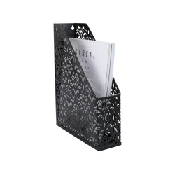 EasyPAG Black Metal Magazine Rack File Rack File Organizer with Laser Cut Pattern and Easy Access Top, Ideal for Home Office.