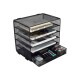 EasyPAG Grid Tray Desktop Organizer File Rack Magazine Organizer, Black, with Drawer, Five Layer Open Metal Material, Top Tray, Perfect for Organizing Office Supplies.