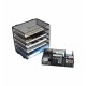 EasyPAG Grid Tray Desktop Organizer File Rack Magazine Organizer, Black, with Drawer, Five Layer Open Metal Material, Top Tray, Perfect for Organizing Office Supplies.