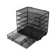 EasyPAG Grid Tray Desktop Organizer File Rack Magazine Organizer, Black, with Drawer, Five Layer Open Metal Material, Top Tray, Perfect for Organizing Office Supplies.