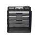 EasyPAG Grid Tray Desktop Organizer File Rack Magazine Organizer, Black, with Drawer, Five Layer Open Metal Material, Top Tray, Perfect for Organizing Office Supplies.