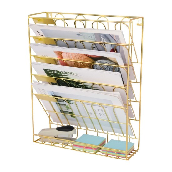 EasyPAG wall mounted organizer, sturdy metal construction, elegant gold finish, suitable for office, home and retail spaces.