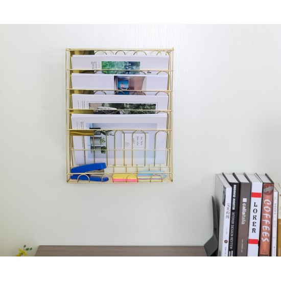 EasyPAG wall mounted organizer, sturdy metal construction, elegant gold finish, suitable for office, home and retail spaces.