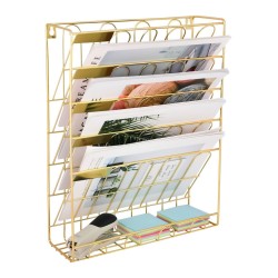 EasyPAG wall mounted organizer, sturdy metal construction, elegant gold finish, suitable for office, home and retail spaces.