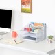 EasyPAG Desk Tidy File Rack File Organizer Magazine Storage Rack File Rack, Durable Metal Mesh, Three-Layer Structure, White.