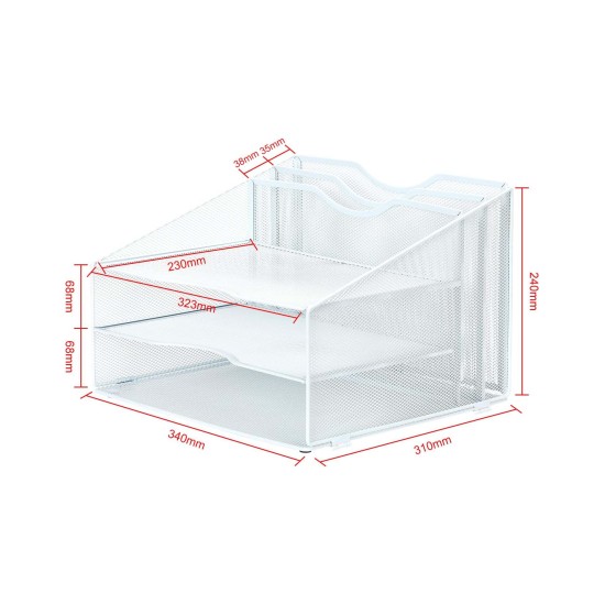 EasyPAG Desk Tidy File Rack File Organizer Magazine Storage Rack File Rack, Durable Metal Mesh, Three-Layer Structure, White.