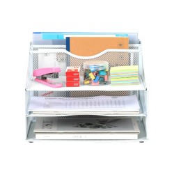 EasyPAG Desk Tidy File Rack File Organizer Magazine Storage Rack File Rack, Durable Metal Mesh, Three-Layer Structure, White.