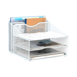 EasyPAG Desk Tidy File Rack File Organizer Magazine Storage Rack File Rack, Durable Metal Mesh, Three-Layer Structure, White.