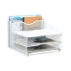 EasyPAG Desk Tidy File Rack File Organizer Magazine Storage Rack File Rack, Durable Metal Mesh, Three-Layer Structure, White.