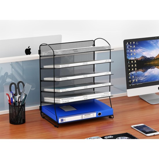 EasyPAG Desktop Grid 6-Tier Desktop Organizer, Metal, Black, for Retail, Office and Home.