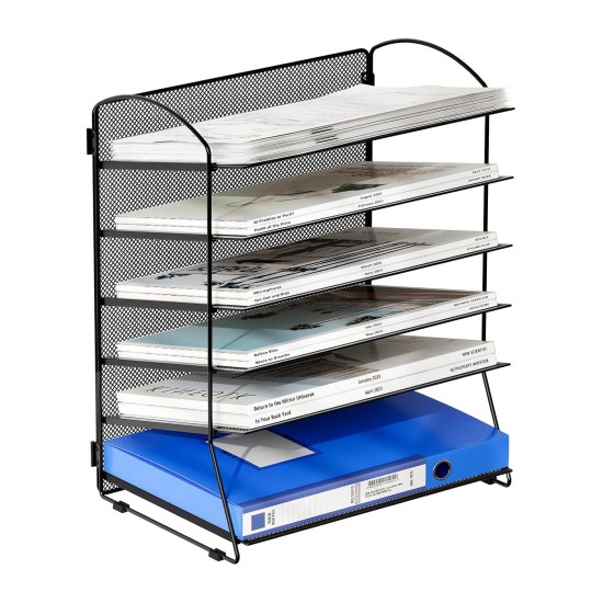 EasyPAG Desktop Grid 6-Tier Desktop Organizer, Metal, Black, for Retail, Office and Home.