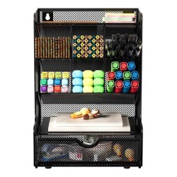 EasyPAG Black Grid Desktop Organizer with Spacious Drawers for Students and Professionals